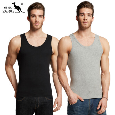 

Kangaroo DaiShu 2 pieces mens vest mens cotton casual sports tide mens vest bottoming shirt black gray