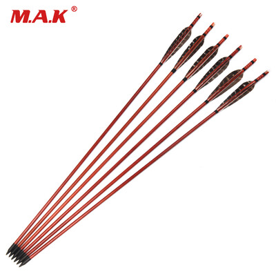 

6 pcs 80cm Spine 500 Wooden Arrows 85mm Diameter with Black Turkey Feather for Recurve Compound Bow Target Shooting