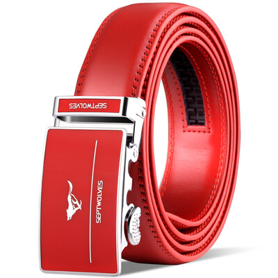 

Seven wolves belts SpongeBob mens leather business automatic buckle middle-aged pants mens wedding red belt casual WA3995j red