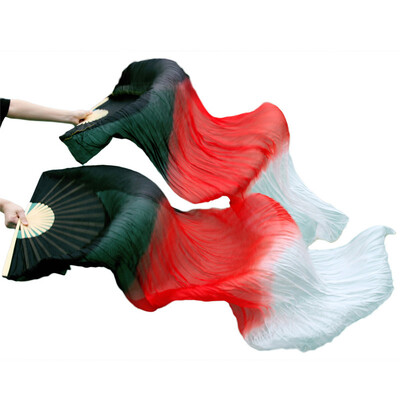 

New Arrivals Stage Performance Dance Fans 100% Silk Fans Colored 180cm Women Belly Dance Silk Fans 2pcs Black+Red+White