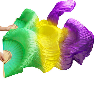 

New Arrivals Stage Performance Dance Fans 100 Silk Fans Colored 180cm Women Belly Dance Silk Fans 2pcs GreenYellowPurple