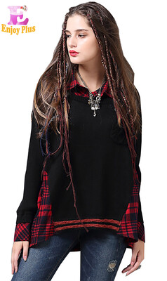 

High Quality chest 88-92cm vintage cotton new spring 2018 red plaid blouse women long sleeve loose casual knitted tops female