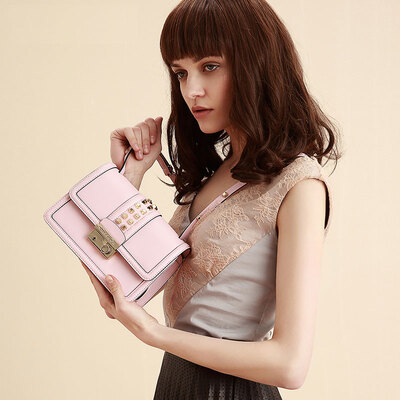 

DISSONA rivet small square bag wild leather crossbody shoulder bag 8161AD4305N04 powder blue