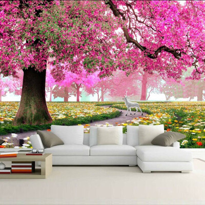 

Modern Custom Photo Wallpaper Warm And Romantic Flowers Trees And Deer Living Room Wall Paper Sofa Backdrop Murals Wallcoverings