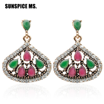 

Vintage Women Turkish Resin Drop Earrings Hollow Raindrop Jewelry Antique Gold Color Bohemian Earrings Banquet Ethnic Jewelry