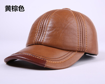 

High quality Genuine Leather Adjustable Solid color Baseball Caps Unisex Couple Hat Fashion Leisure Casual Hats