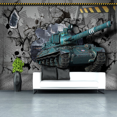

3D Stereo Embossed Tank Broken Wall Mural Wallpaper Living Room Children Boys Bedroom Background Wall Covering Papel De Parede