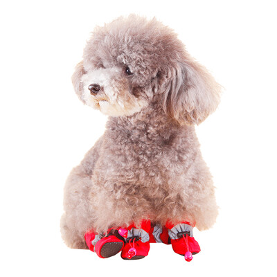

HANHNALEYUAN pet out dog shoes dog clothes slip wear-resistant waterproof shoes dog rain boots Teddy bear small dog soft bottom wear boots dog shoes dog feet set red 3