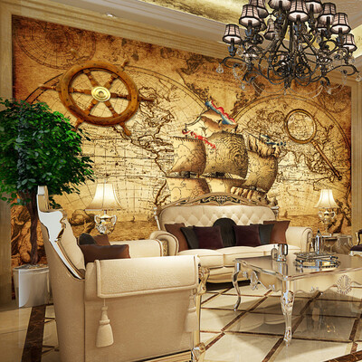 

Retro Nostalgia Poster 3D Room Wallpaper Custom Mural Non-woven Wall Paper Decor Navigation Sailing World Map Mural Paintings