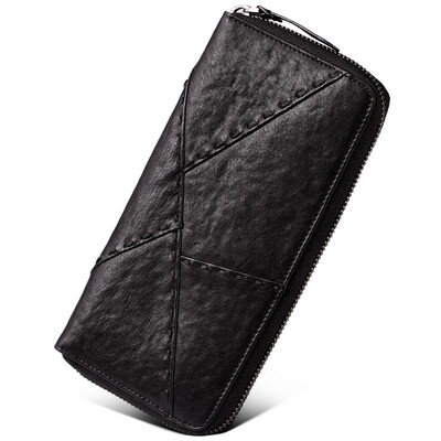

Pabin pabin mens wallet long single zipper stitching wallet vegetable head suede leather mobile wallet Korean fashion trend card package PB5066 black