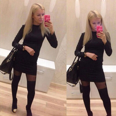 

Lovaru ™Autumn And Winter New Fashion Office Dress Casual Long Dresses pure color Dress, O-Neck