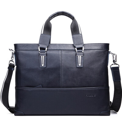 

PKoune® genuine leather man bag Brand handbags mens shoulder messenger bags 156" Laptop Bag Genuine Leather Briefcase
