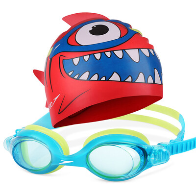 

Speedo Goggles Swim Cap Set 2-6 Child Child HD Fog goggles Cartoon Silicone Swim Cap 809303-B362 Shark