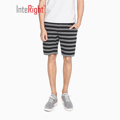 

INTERIGHT casual shorts mens knit striped elastic shorts black gray strip L