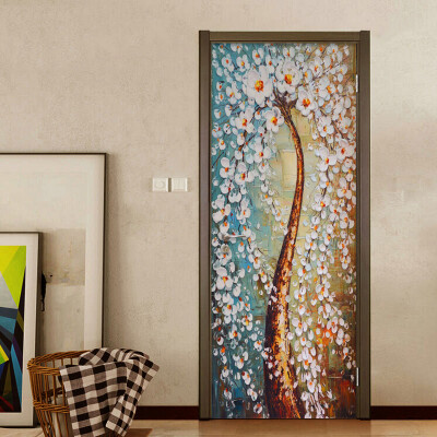 

Modern Abstract Art Wallpaper 3D Stereo Colorful Tree Door Sticker Photo Wall Murals Bedroom Home Decor Door Mural 77cm x 200cm