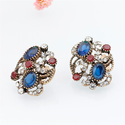 

SUNSPICE MS Turkish Vintage Resin Stud Earrings For Women Bridal Jewelry Antique Gold Color Round Crystal Indian Festival Bijoux