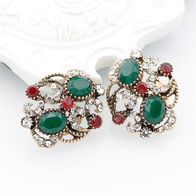 

SUNSPICE MS Turkish Vintage Resin Stud Earrings For Women Bridal Jewelry Antique Gold Color Round Crystal Indian Festival Bijoux