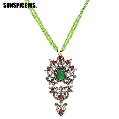 

Fashion Turkish Seed Bead Long Pendant Necklaces Antique Gold Color Resin Ethnic Necklace Chains Indian Antique Wedding Jewelry