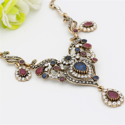 

Gorgeous Turkish Women Flower Vintage Necklace Antique Gold Color Water Drop Resin Neckalce Jewelry India Bohemia Wedding Bijoux