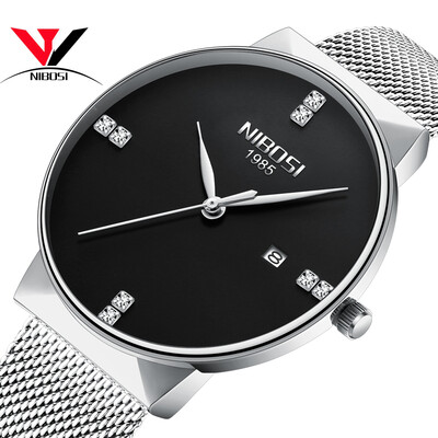

Watch Mesh Band Montre Homme NIBOSI Watch Men Luxury Brand Famous Men Watches Stainless Steel Silver Quartz Wristwatches For Male