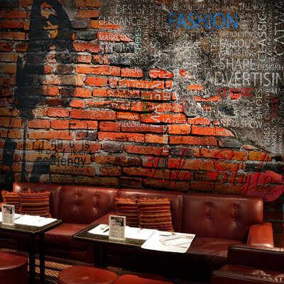 

Custom Size Photo Retro brick wall personality graffiti wallpaper youth Lounge Bar Cafe Restaurant wallpaper mural