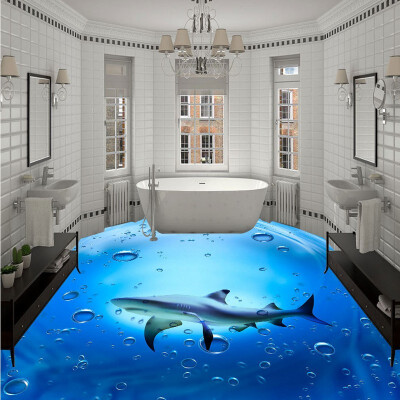 

Free Shipping Ocean Jaws 3D Floor Painting waterproof self-adhesive bedroom study lobby flooring wallpaper mural 250cmx200cm