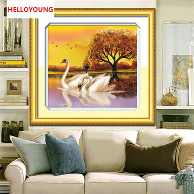 

DIY 5D Fly вместе Всегда быть влюбленным Soulmate Swan Любовь друг к другу Kit Round Diamond Painting Cross Stitch Home Decor