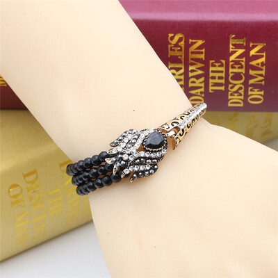

Antique Turkish Women Bead Link Bracelets Tulip Resin Cuff Retro Gold Plate Vintage Decorative Pattern Bridal Bracelets Jewelry