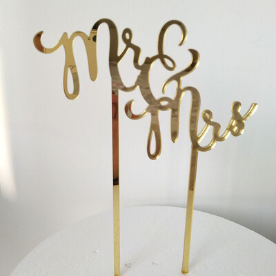 

MEYA Mirror Gold Mr & Mrs Acrylic Wedding Cake Topper Party Decoration Cupcake Stand
