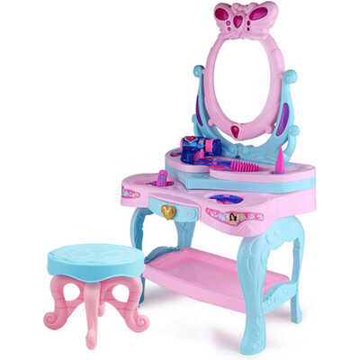 

Beiens beiens childrens educational toys music dream dressing table simulation play house girl toy 18 piece set send chair 88015D blue
