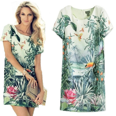 

Lovaru ™Women Europe Fashion Women's Painting Landscape Print Floral casual With short sleeves Dress