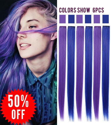 

Rhyme Wig Pieces For Girls And Dolls Clip InOn Colored Hair Extension 6 PCS One Set Purple Blue