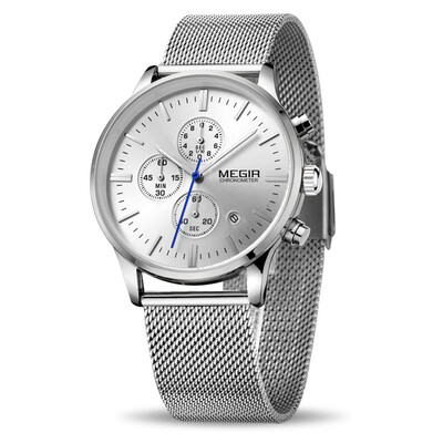 

MEGIR Watch Men Stainless Steel Quartz Men Watches Chronograph Watch Clock Men Relogio Masculino for Male Students Relogios