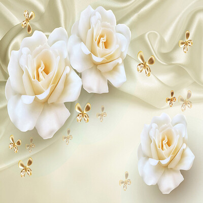 

Custom Any Size 3D Wall Painting Rose Flower Butterfly Silk Non-woven Fabric Large Mural Wallpaper Living Room Sofa TV Backdrop