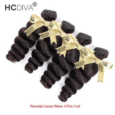 

HCDIVA Peruvian Virgin Hair Loose Wave 5 Bundles/ Lot 100% Unprocessed Human Hair Weaving Loose Curl Wholesale Price