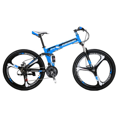 

Eurobike 26" Folding Mountain Bike Shimano 21 Speed Disc brake Bicycle Full Suspension MTB Foldable Mag Wheels Blue/Red/Army Green