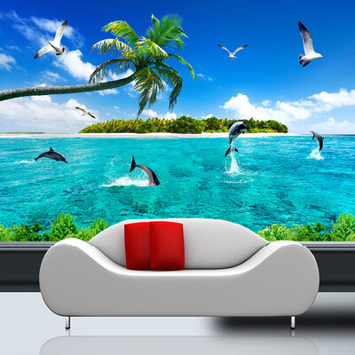 

Custom Mural Wallpaper Summer Sea View Dolphin Modern TV Background Photo Wall Decoration Painting Wallpapers For Living Room 3D