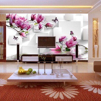 

Fashionable Interior Design Photo Wallpaper 3D Stereo Square Orchid Reflection Aesthetic Mural Living Room TV Backdrop Wallpaper