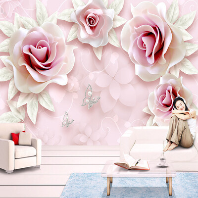 

Custom Mural Wallpaper 3D Stereo Relief Pink Rose Photo Wall Murals Wedding House Living Room Bedroom Backdrop Wall Home Decor