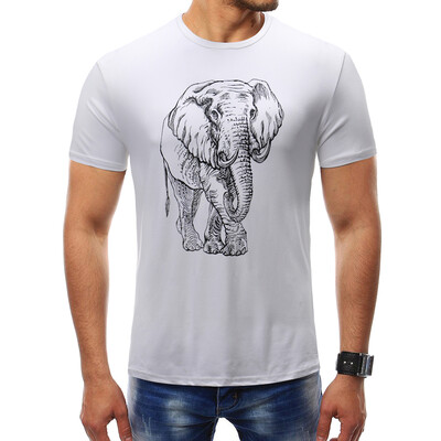 

Мужчины 2018 Марка с коротким рукавом Слон Эскиз Pattern T рубашки O-образным вырезом Slim Мужская футболка Tops Мода мужская футболка T рубашки