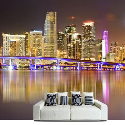 

3D Wall Mural Photo Wallpaper Modern City Landscape Night Views Bright Lights Wall Paper Home Decor Wallpaper For Living Room