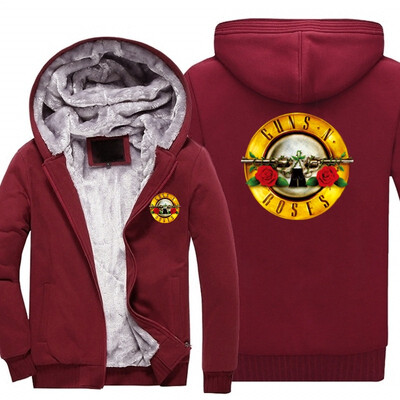 

2018 USA SIZE Men Hoodies Rock Music Guns N Roses Winter Fleece Coat Print Hoodies Thicken Sweatershirts Unisex Jackets