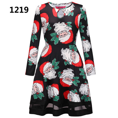 

Europe and America Christmas dress Christmas tree old man snowman bottom jigsaw dress Christmas print dress
