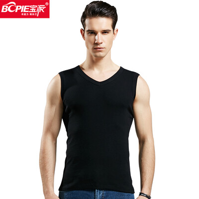 

Baopai BOPIE mens vest mens cotton wide shoulder fitness sports vest Slim bottoming shirt 8019 black V-neck M 16590