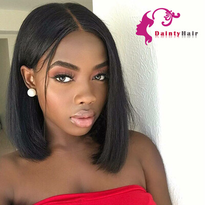 

8A Short Bob Style Full Lace Human Hair Wigs Straight Peruvian Virgin Hair Wigs For Black Women Bleached Knots With Baby Hair