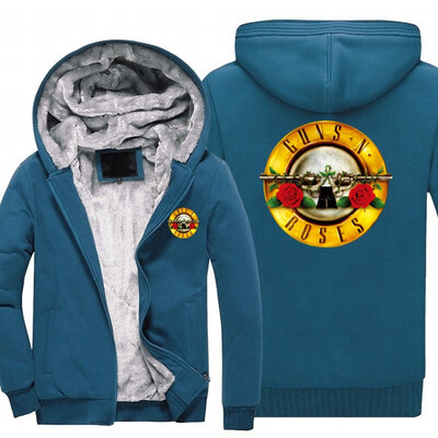 

2018 USA SIZE Men Hoodies Rock Music Guns N Roses Winter Fleece Coat Print Hoodies Thicken Sweatershirts Unisex Jackets