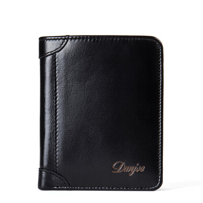 

DANJUE Wallet for Men Genuine Cow Leather High Quality New Cowhide Purse Trifold Designer Business Card Holder Male