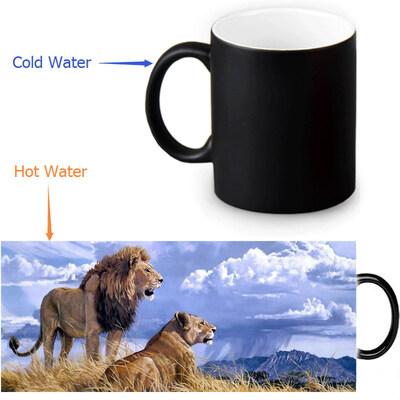

Lion 350ml12oz Heat Reveal Mug Color Change Coffee Cup Sensitive Morphing Mugs Magic Mug Milk Tea Cups
