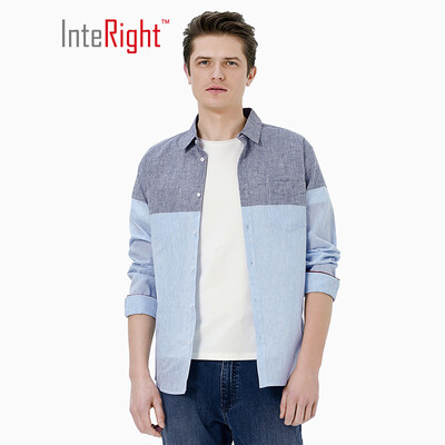 

INTERIGHT casual shirt men&39s trend mixed colors cotton denim shirt light blue  41
