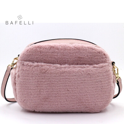

BAFELLI winter new arrival real fur shoulder bag circular rabbit fur warm plush bag bolsa feminina Burgundy small women bag